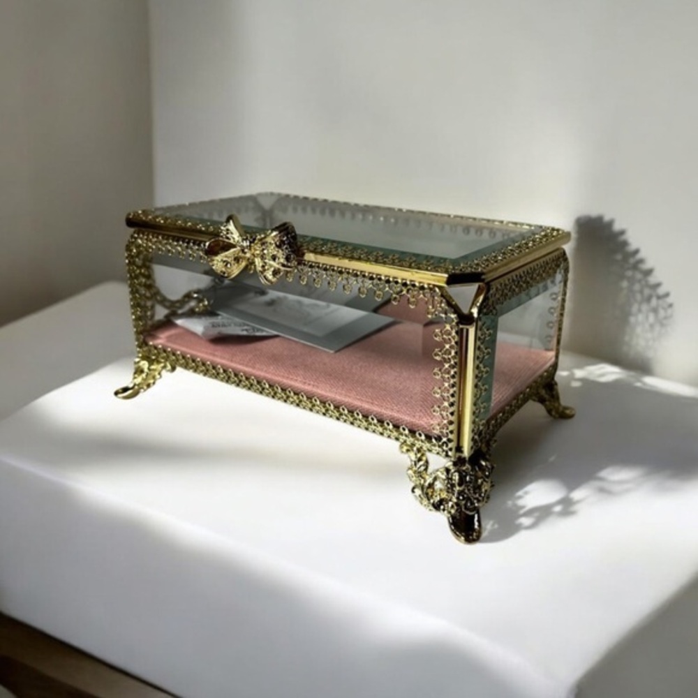 Antique style Beveled Glass Footed Jewelry Dresser Trinket Box new…